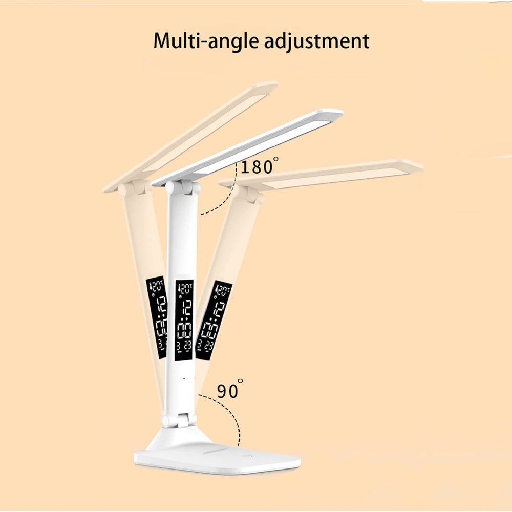 Folding LED Desk Lamp: USB Charging, Touch Dimmable, Alarm & Thermometer