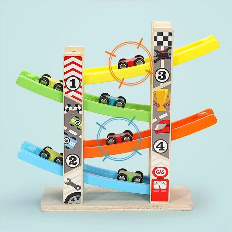 Wooden Ramp Racer – Montessori Racing Track Toy for Toddlers