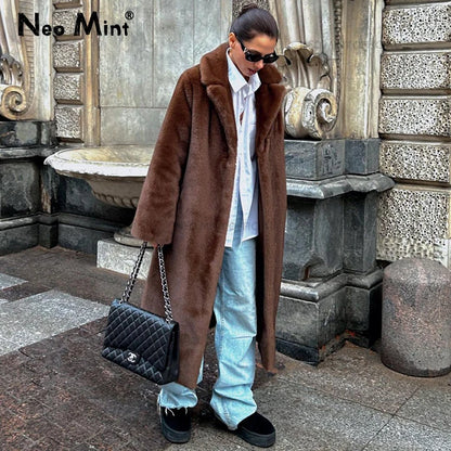 Chic Winter Warmth: Iconic Faux Mink Fur Overcoat