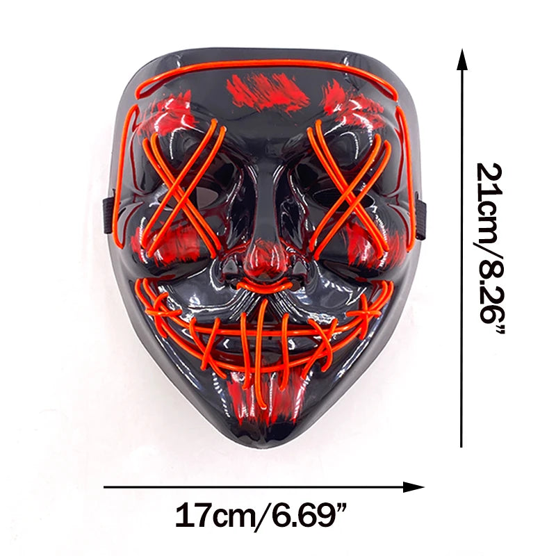 Wireless Neon LED Purge Mask – Glowing Halloween Party Mask