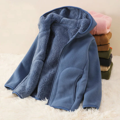 Warm Plush Velvet Jackets – Kids’ Hooded Winter Coat for Teens