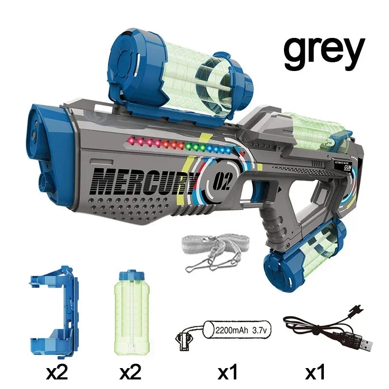 Ultra Shoppings Mercury M2 fully automatic water gun with high capacity, lighting, sound effects, ideal for outdoor water play for kids.