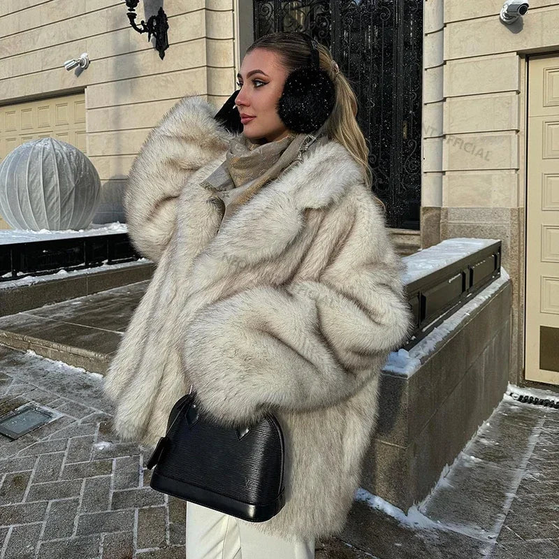 Cozy Glam: Oversized Gradient Fur Jacket