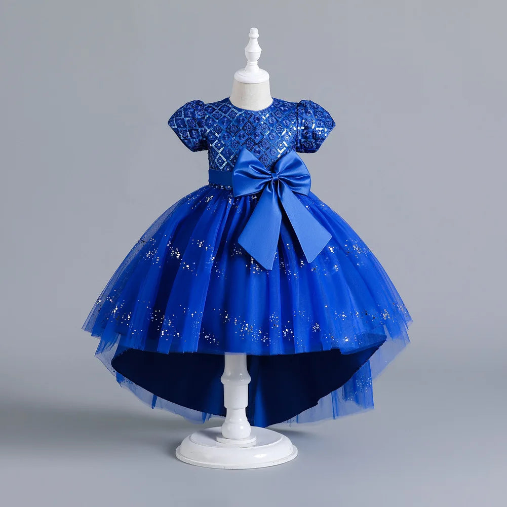 Kids’ Sequin Dress – High-Low Puffy Tutu with Bow Belt