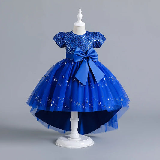 Kids’ Sequin Dress – High-Low Puffy Tutu with Bow Belt