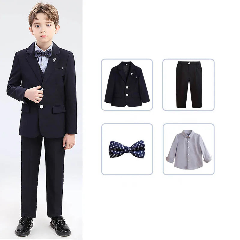 Boys' Formal Wedding Suit Set – Blazer, Vest, Shirt & Pants (Ages 4–12)