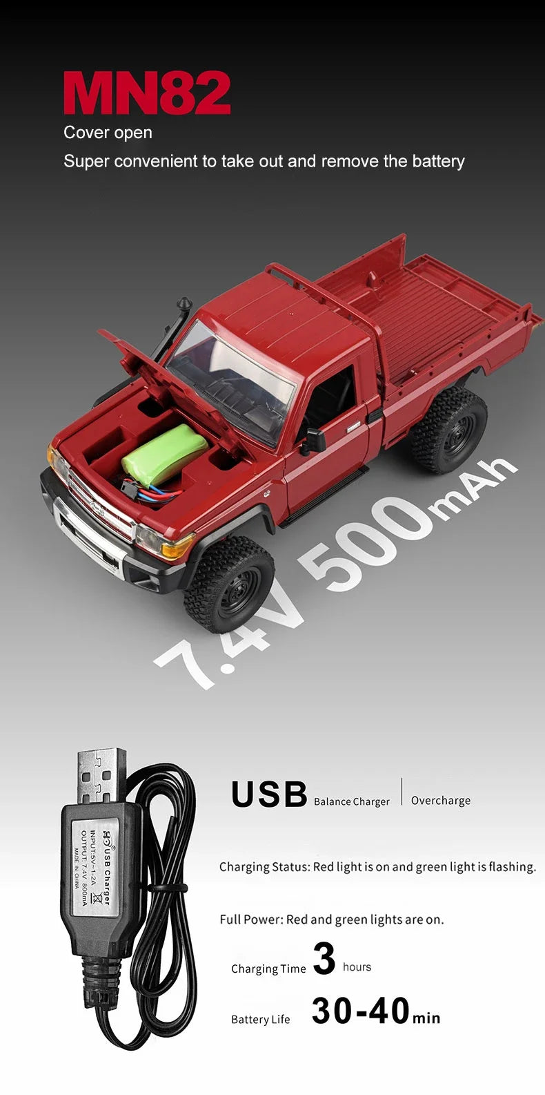 RC Pickup Truck MN82 – 1/12 Scale 4WD Off-Road Toy Car