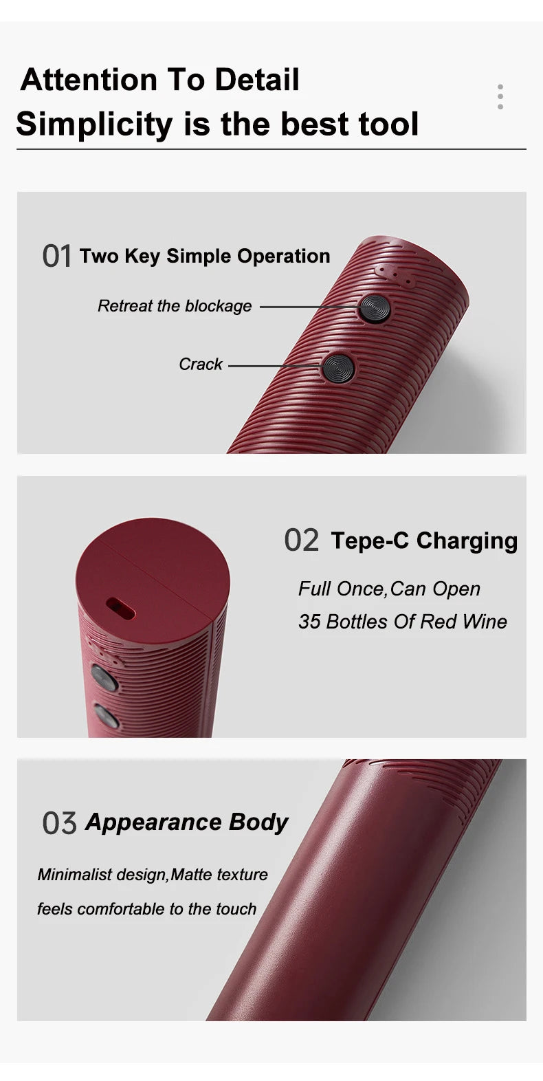 Electric Wine Bottle Opener Automatic Red Wine Corkscrew Rechargeable Wine Opener One-click Button Wine Tools Kitchen Products