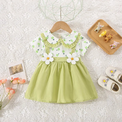 Baby Girl Flower Print Shoulder Strap Dress