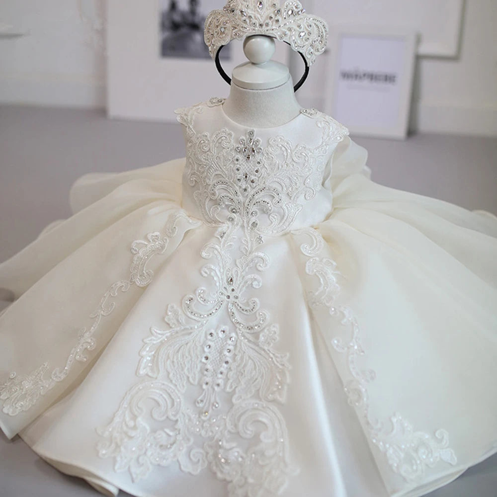 White & Pink Princess Dress – Baby Girl Christening & Party Outfit