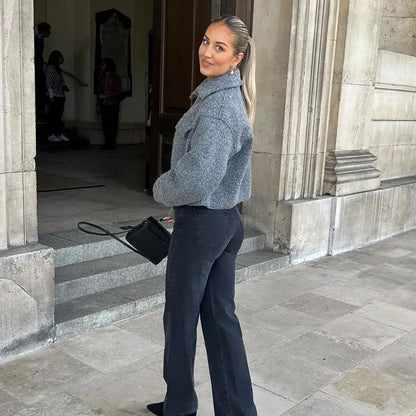 Women's Short Tweed Coat – Zip-Up Crop Style