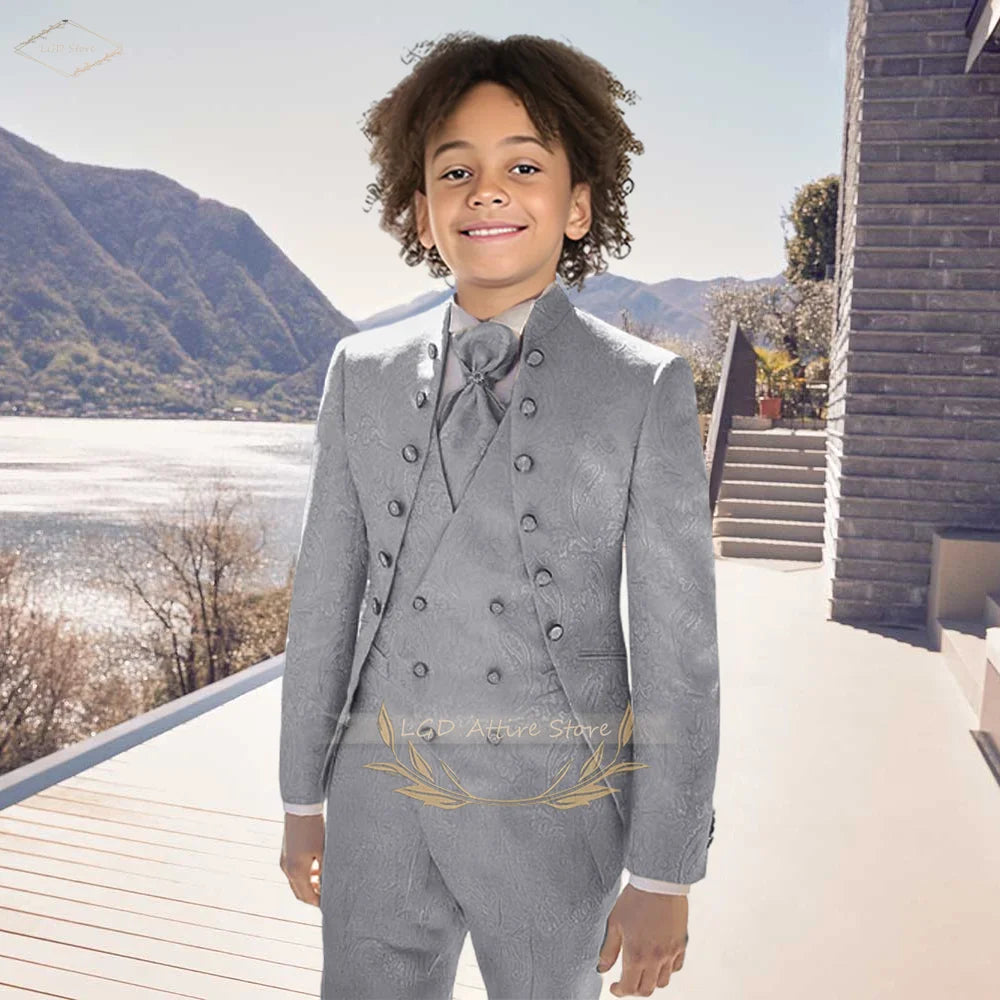 Royal Boys’ 3-Piece Jacquard Suit – Vintage Formal Party Wear