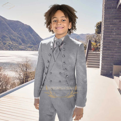 Royal Boys’ 3-Piece Jacquard Suit – Vintage Formal Party Wear