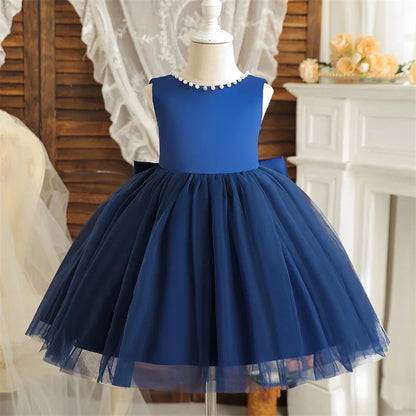 Kids Birthday Princess Dress with Bow & Pearls