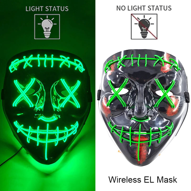 Wireless Neon LED Purge Mask – Glowing Halloween Party Mask