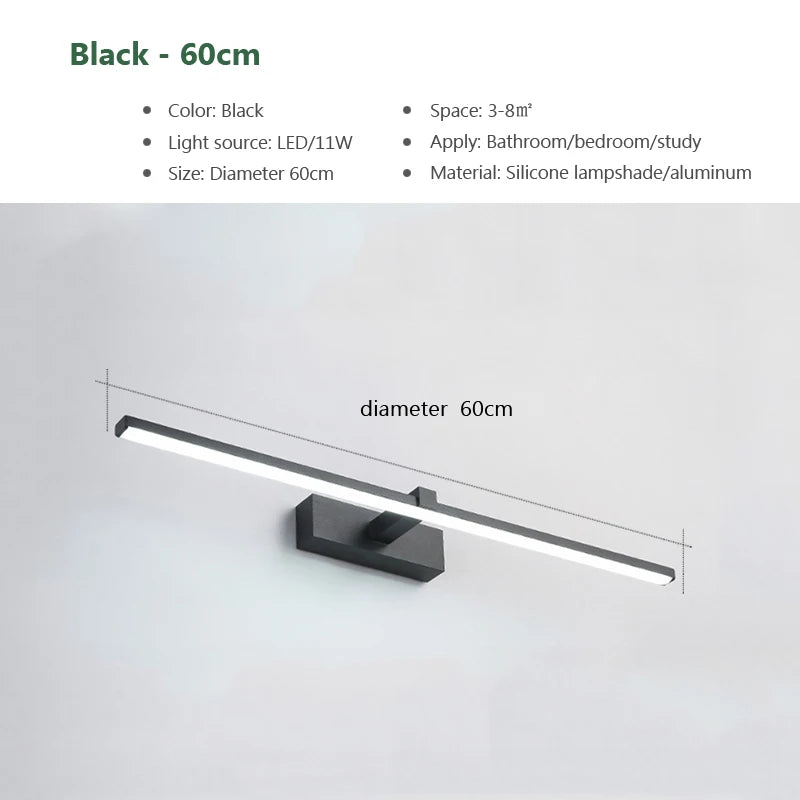 Modern LED Bathroom Wall Light: 3 Colors, Aluminum Makeup Mirror Lamp