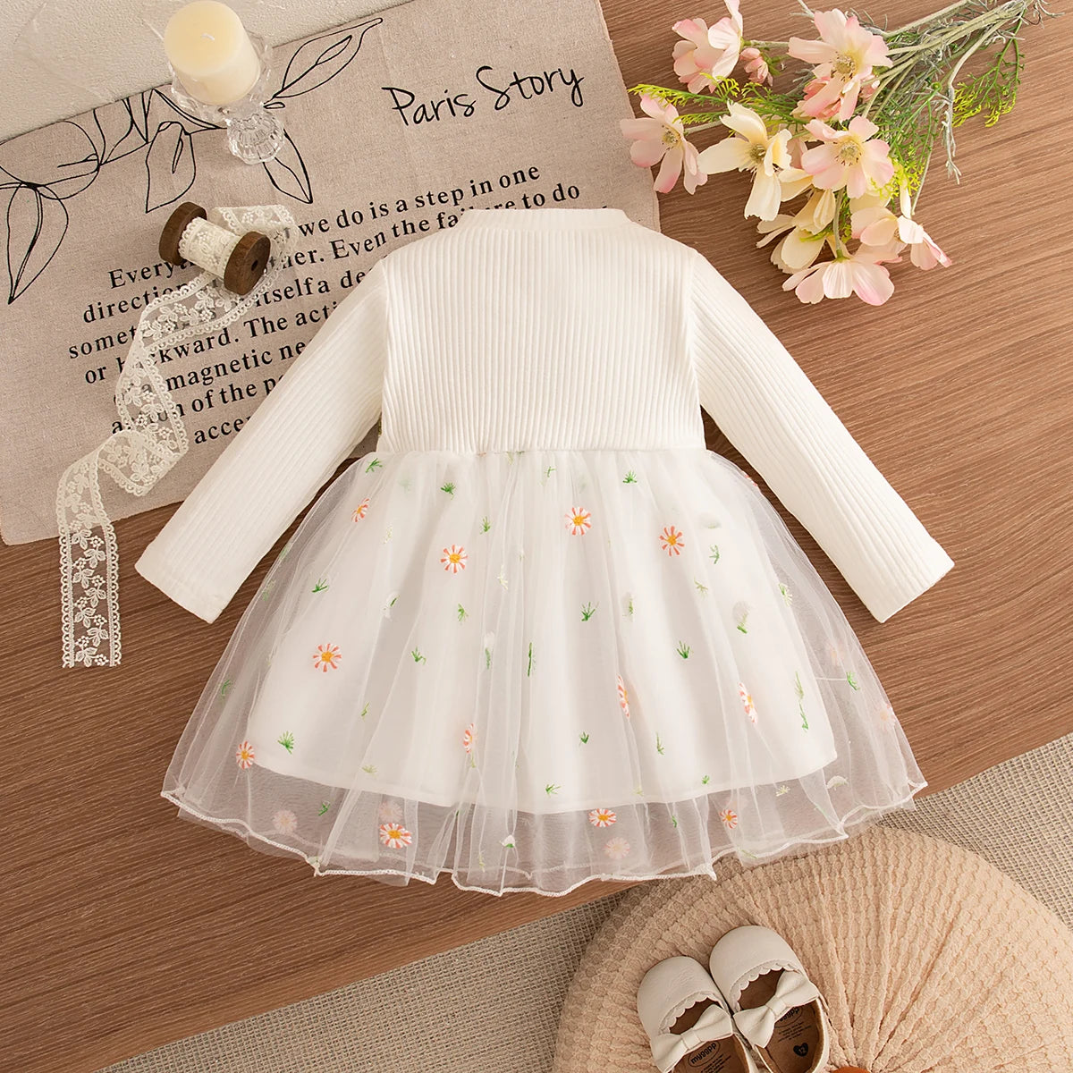 Toddler Girl Fluffy Flower Pattern Party Dress