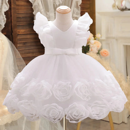 Flower Girl Party Dress with Bow & Flying Sleeves