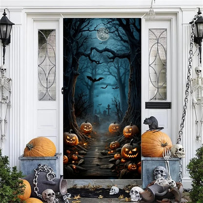 Halloween Door Banner – Scary Moon Night & Cemetery Scene