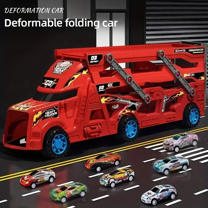 Large Deformation Transporter Truck – Folding Track & Racing Car Toy for Kids