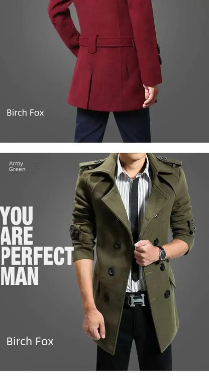 British Style Trench Coat for Men – Slim Fit Woolen Overcoat