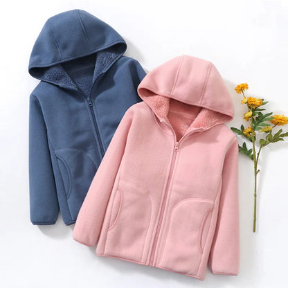 Warm Plush Velvet Jackets – Kids’ Hooded Winter Coat for Teens