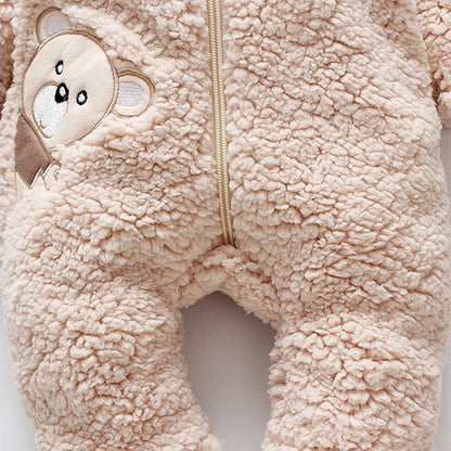 Winter Baby Romper – Embroidered Bear & Cozy Fleece