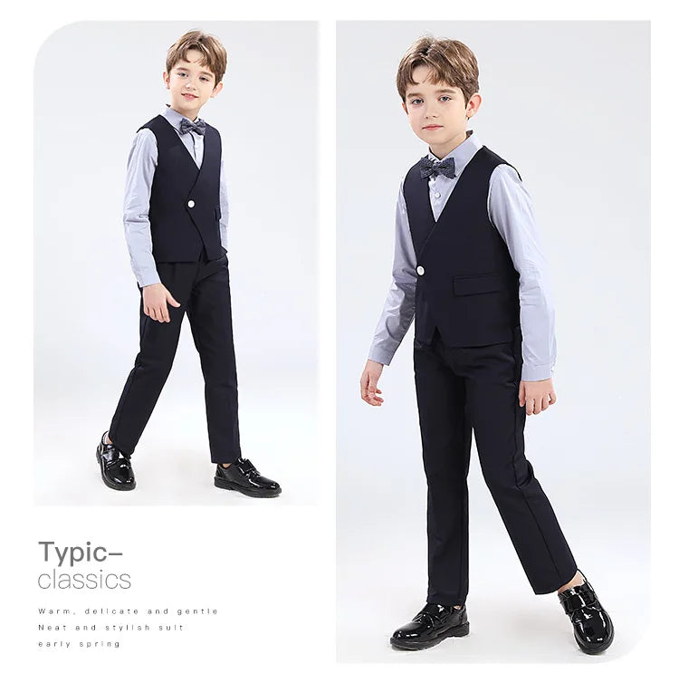 Boys' Formal Wedding Suit Set – Blazer, Vest, Shirt & Pants (Ages 4–12)