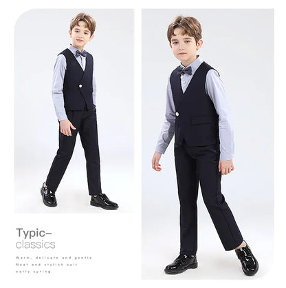 Boys' Formal Wedding Suit Set – Blazer, Vest, Shirt & Pants (Ages 4–12)