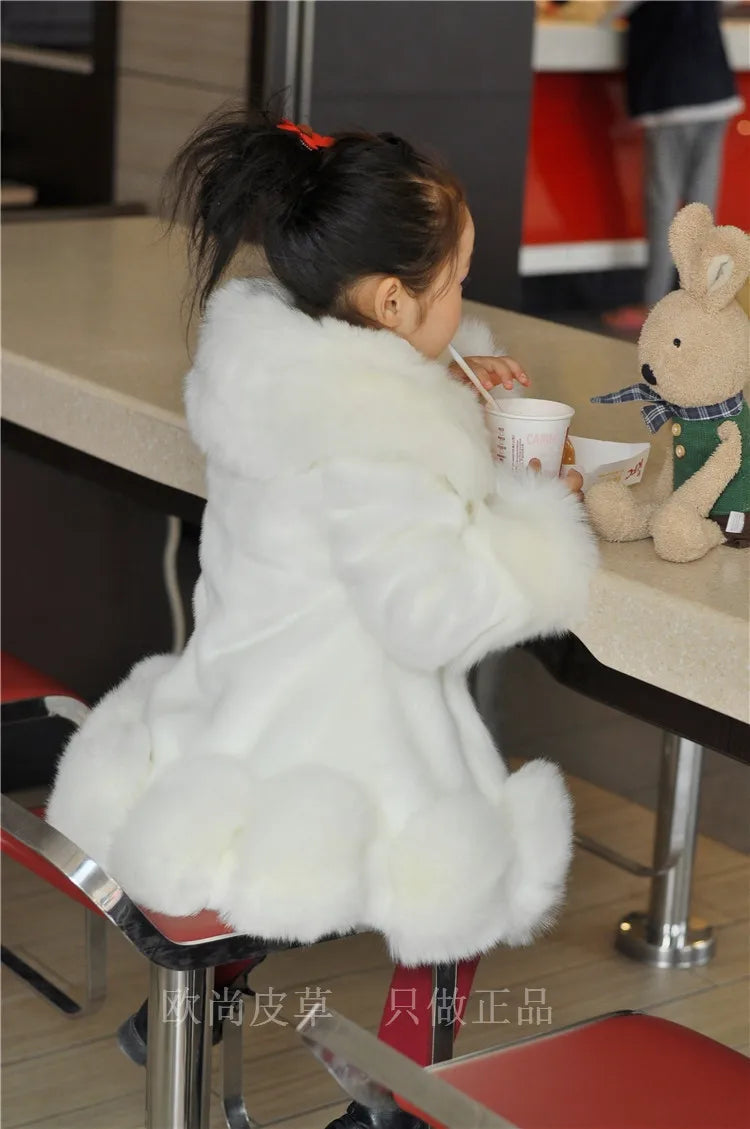 Korean Style Girls’ Winter Coat – Fox Fur Look