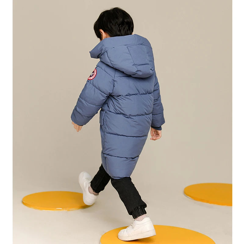 Autumn & Winter Boys Hooded Jacket - Solid Color Long Style, Warm & Cozy for Kids - Perfect Birthday Gift!