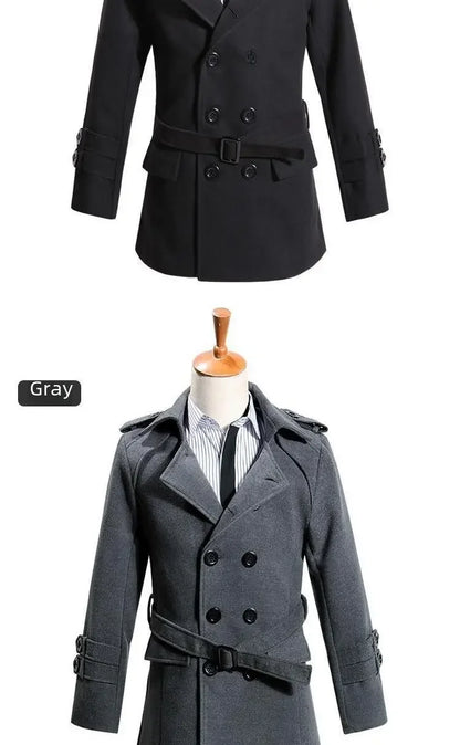 British Style Trench Coat for Men – Slim Fit Woolen Overcoat