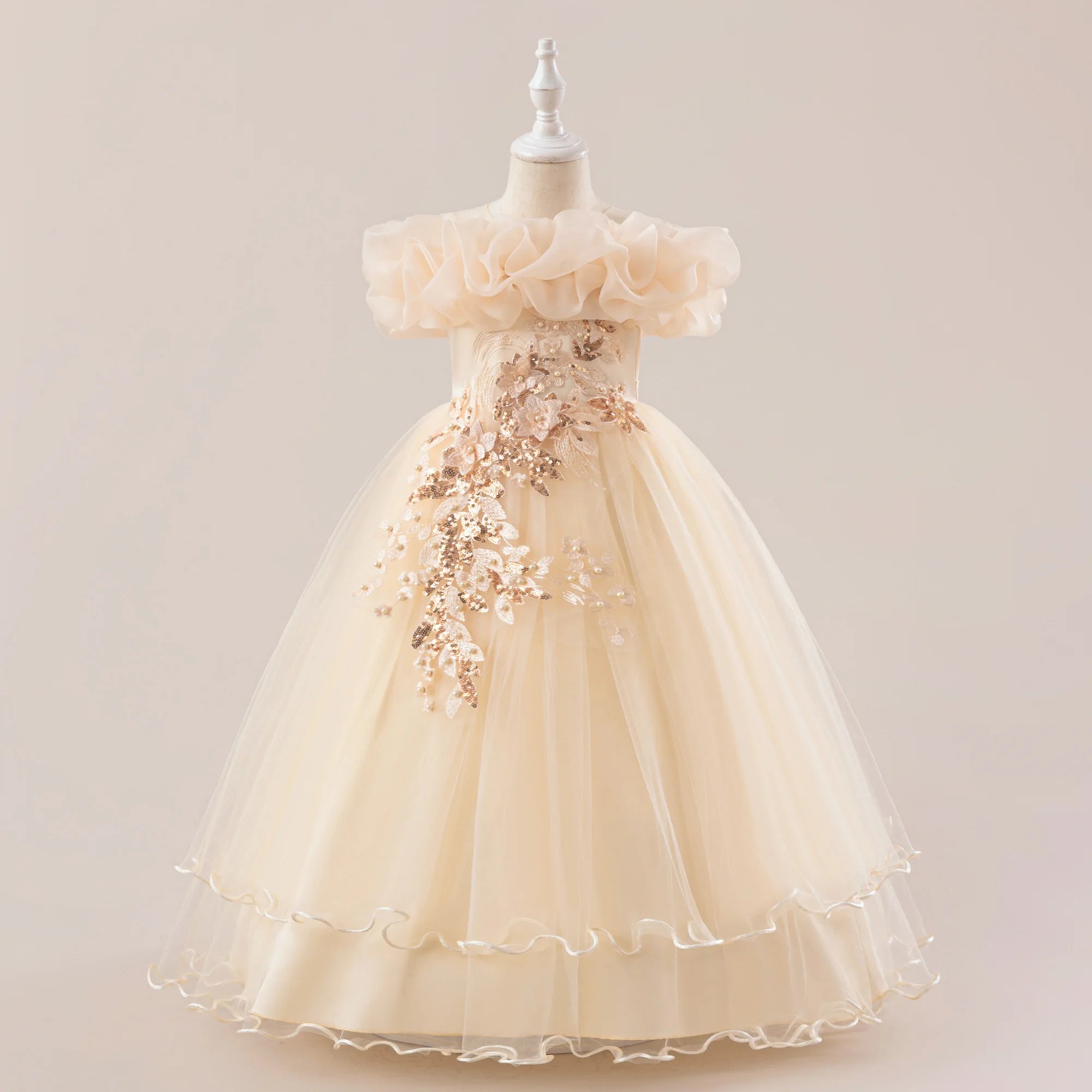 Prom & Party Dress – Girls Floral Mesh Gown