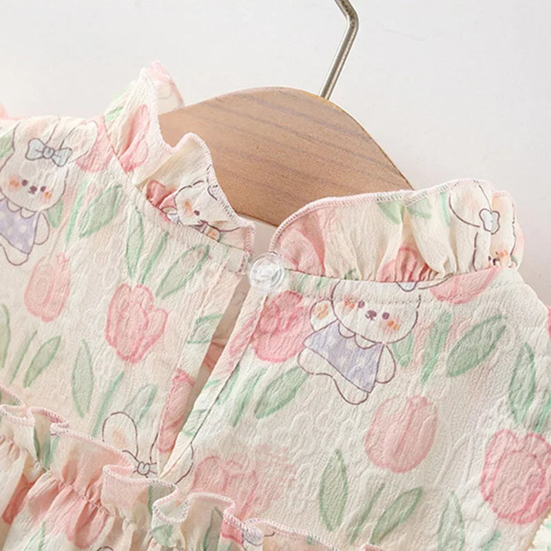 Cute Cartoon Rabbit Tulip Flower Girl Dress