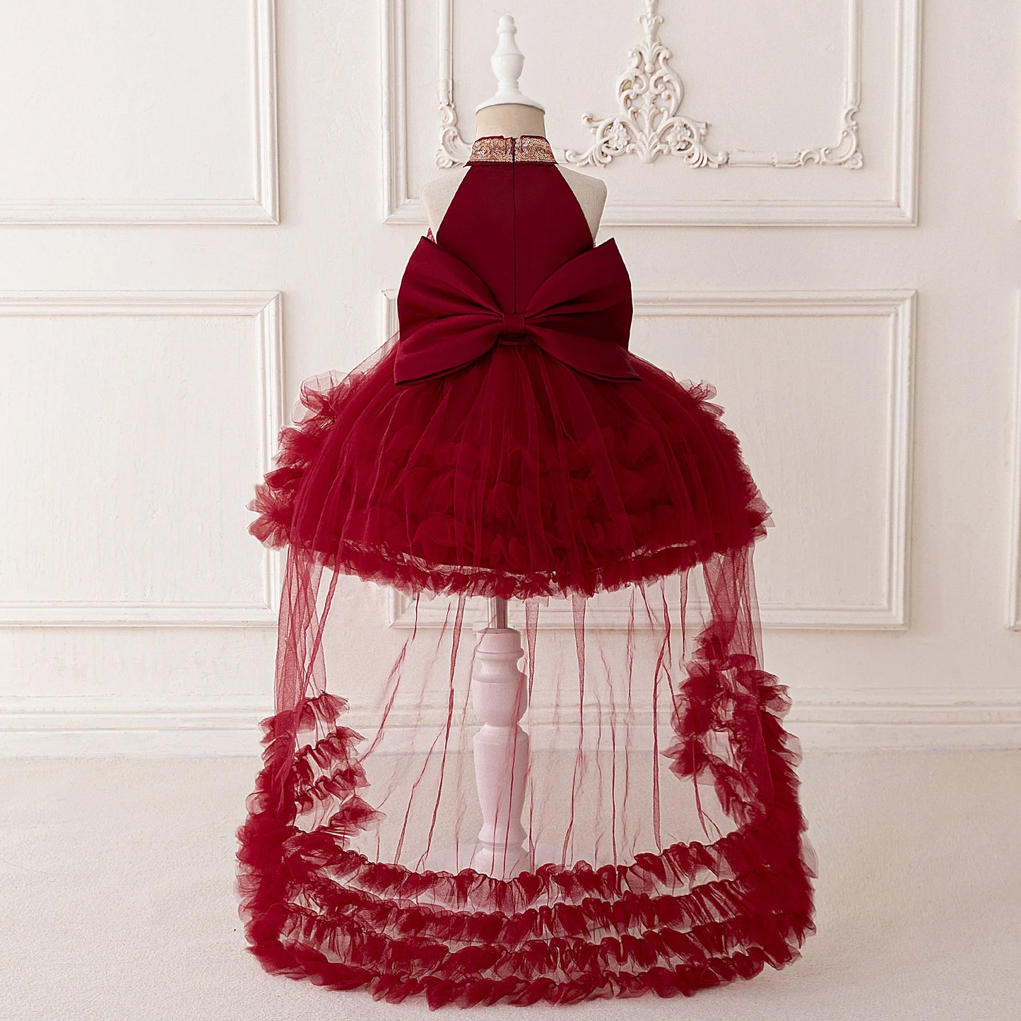 Elegant Baby Party Dress – Sequin Princess Gown with Big Bow & Train