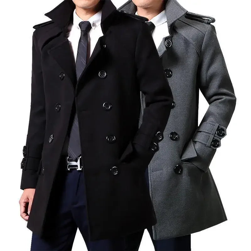 British Style Trench Coat for Men – Slim Fit Woolen Overcoat