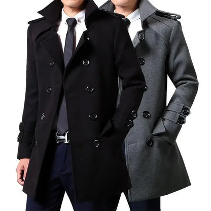 British Style Trench Coat for Men – Slim Fit Woolen Overcoat
