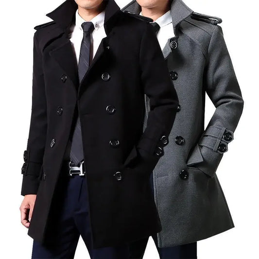 British Style Trench Coat for Men – Slim Fit Woolen Overcoat