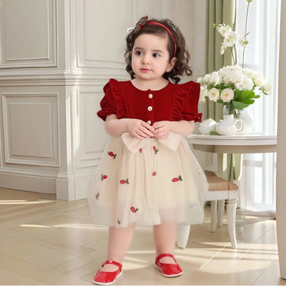 Baby Girl Cotton Mesh Birthday Party Dress