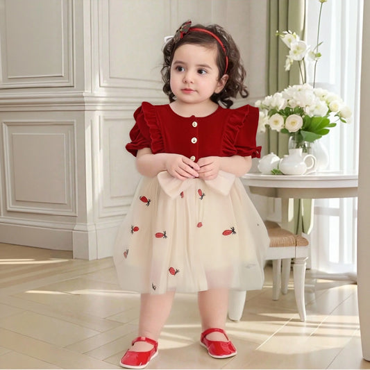 Baby Girl Cotton Mesh Birthday Party Dress