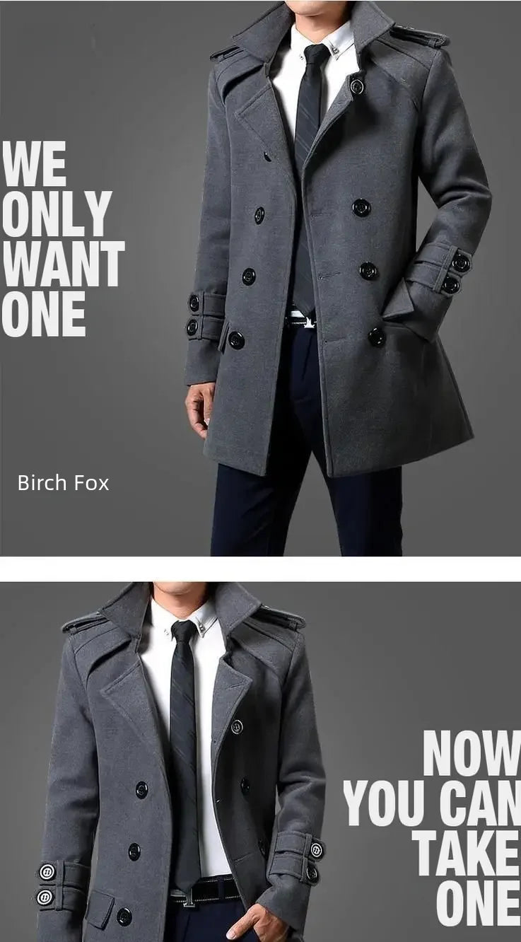 British Style Trench Coat for Men – Slim Fit Woolen Overcoat