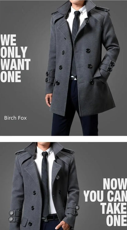 British Style Trench Coat for Men – Slim Fit Woolen Overcoat