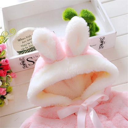 Baby Girl Winter Jacket – Cute Hooded Rabbit Ear Sweater (0–3Y)
