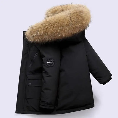 Kids’ Padded Winter Jacket – Thick Fur Collar Hooded Parka, Warm Cotton Coat for Boys & Girls