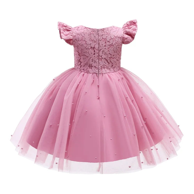 Princess Party Dress – Lace Embroidery with Ruffles