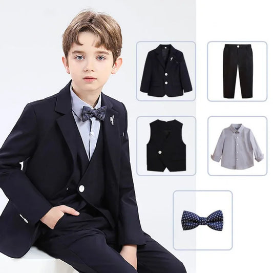 Boys' Formal Wedding Suit Set – Blazer, Vest, Shirt & Pants (Ages 4–12)