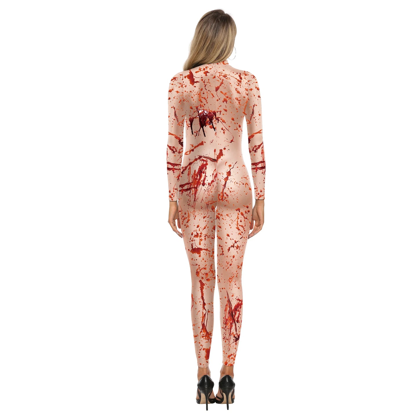 Scary Nurse Cosplay Costume – Blood-Print Slim Bodysuit for Party