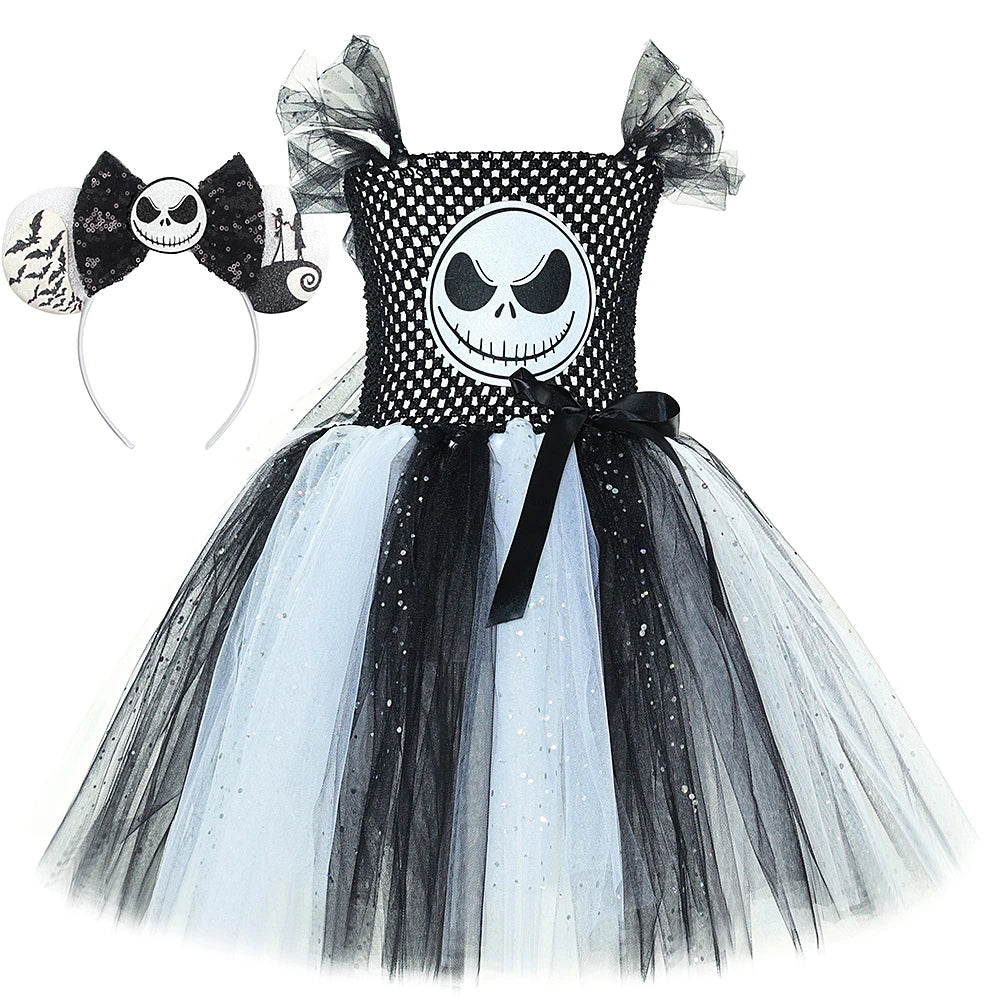 Kids Skeleton Halloween Tutu Dress – Black & White Outfit