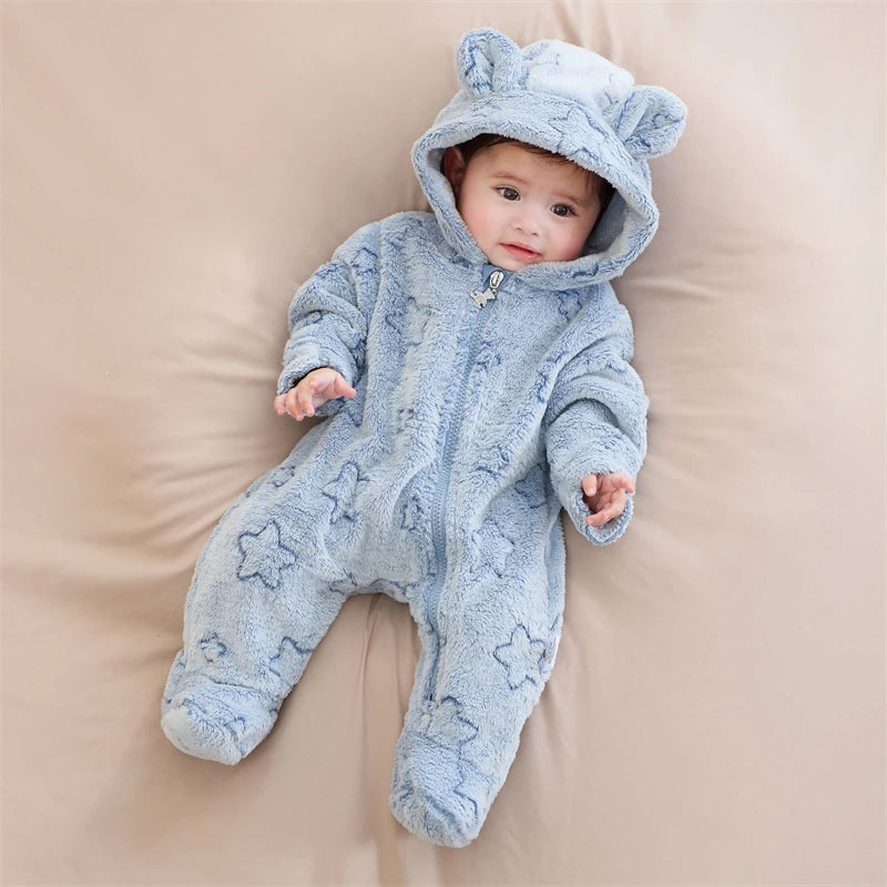 Soft Flannel Baby Romper – 0–12M Warmth
