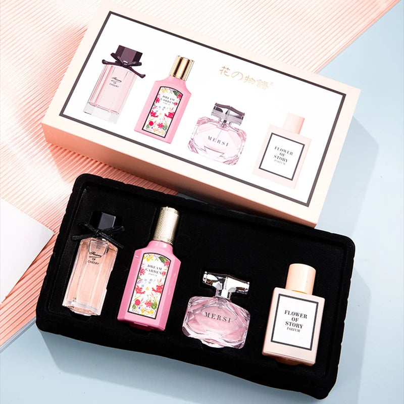 Floral Scent Perfume Gift Box: 4-Piece Set with Lasting Fragrance"